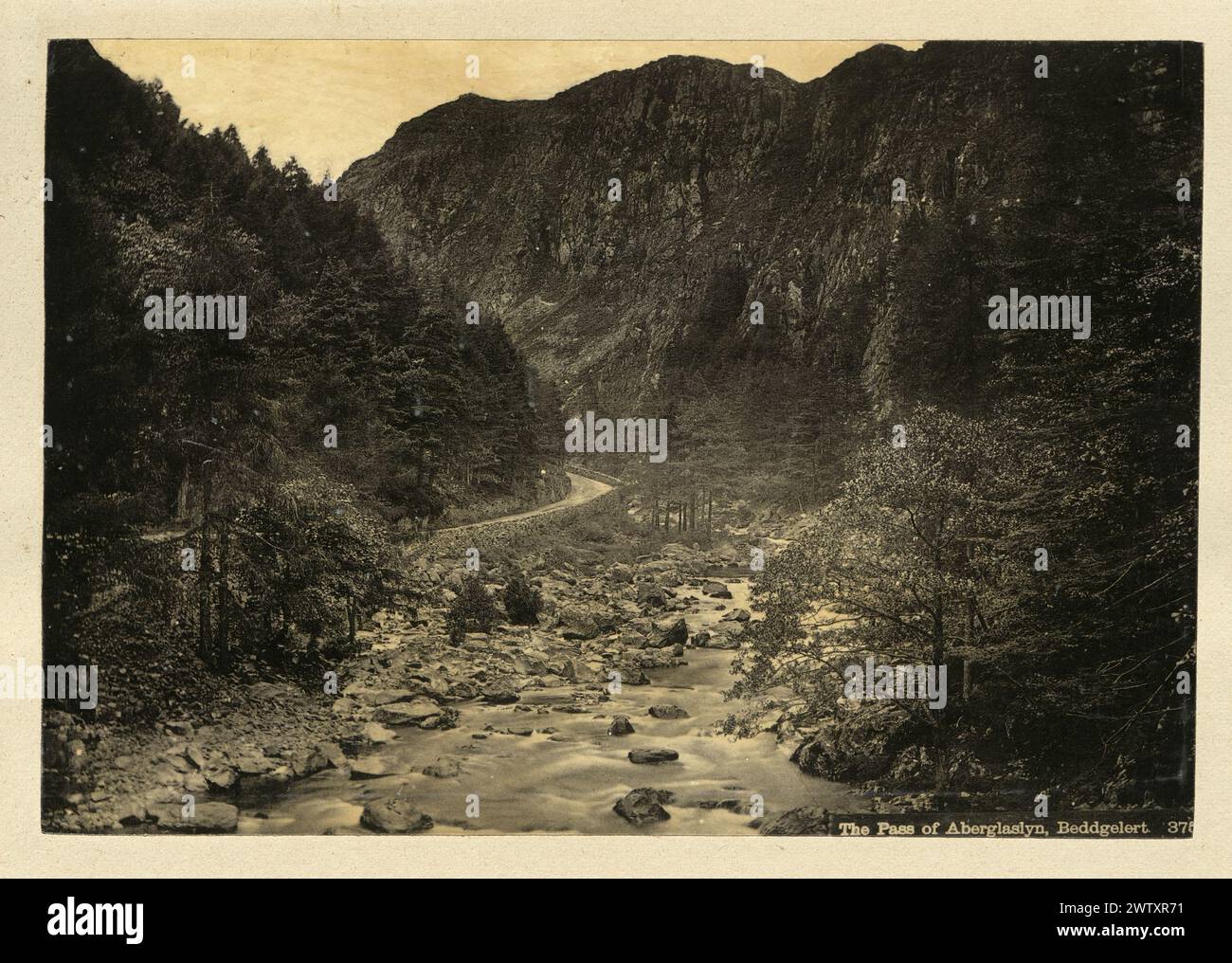 Vintage photograph of Aberglaslyn Pass a narrow gorge near, Beddgelert, Wales, 1880s, Victorian 19th Century Stock Photo