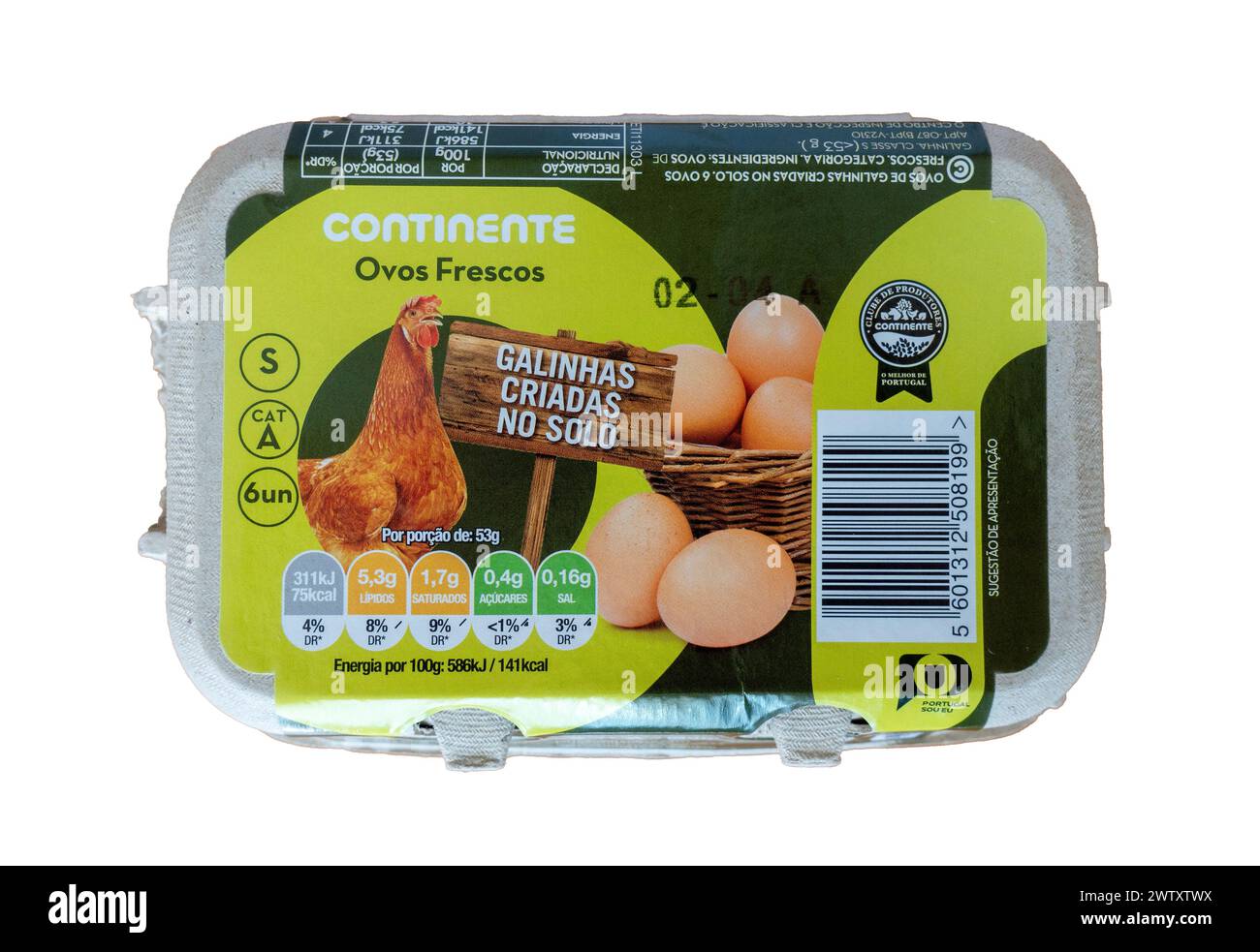 Portuguese Continente Supermarket Own Label Brand Of Half A Dozen Six Egg Package Brown Eggs, Albufeira, Portugal, March 10, 2024 Stock Photo