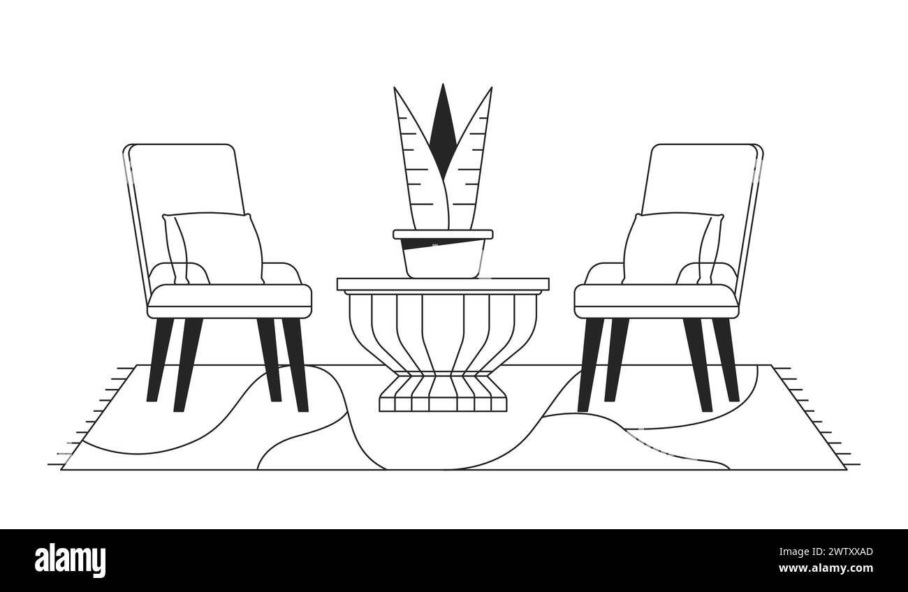 Cozy patio seating furniture black and white 2D line cartoon object Stock Vector