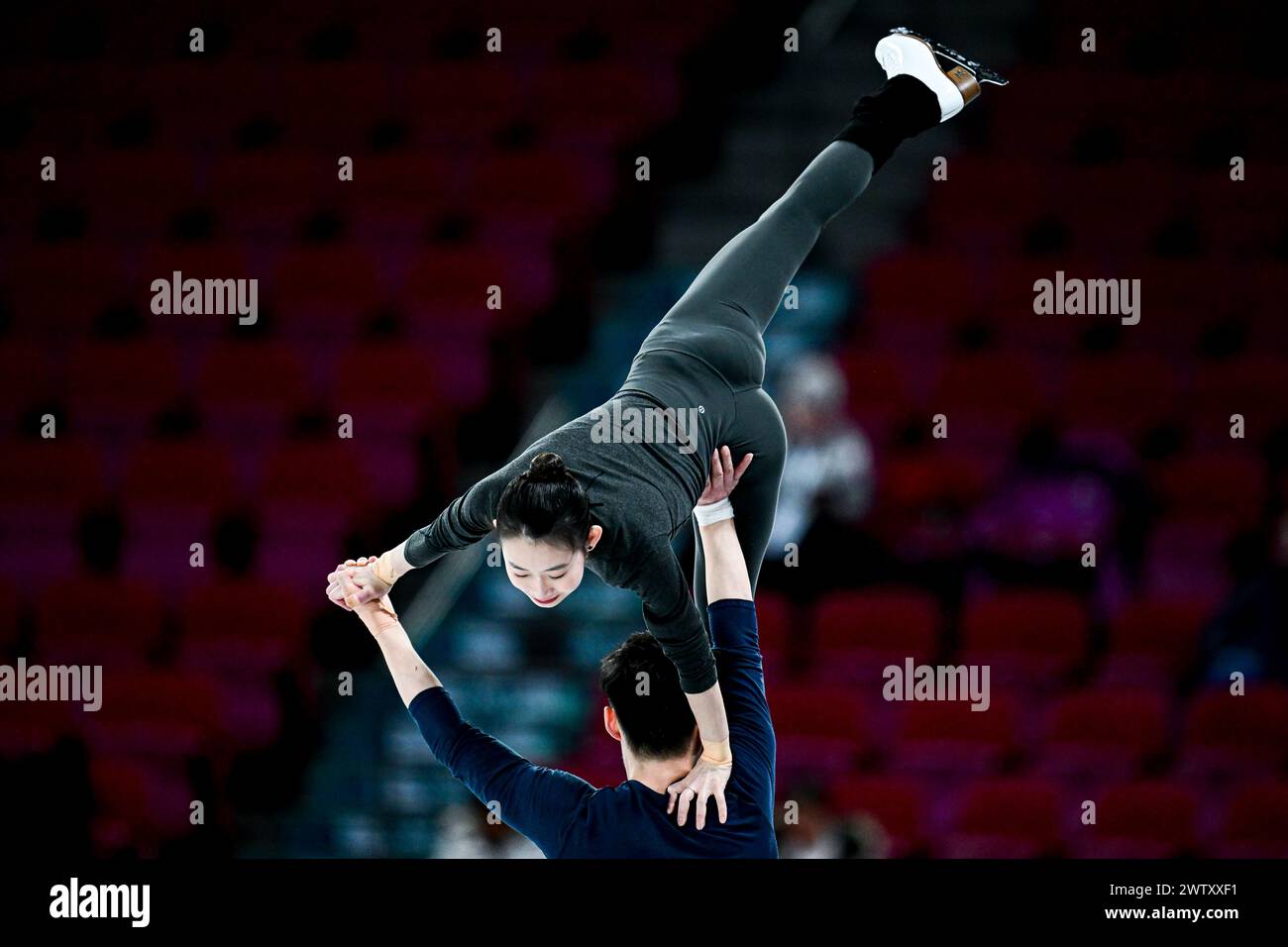 Cheng PENG & Lei WANG (CHN), during Pairs Practice, at the ISU World ...