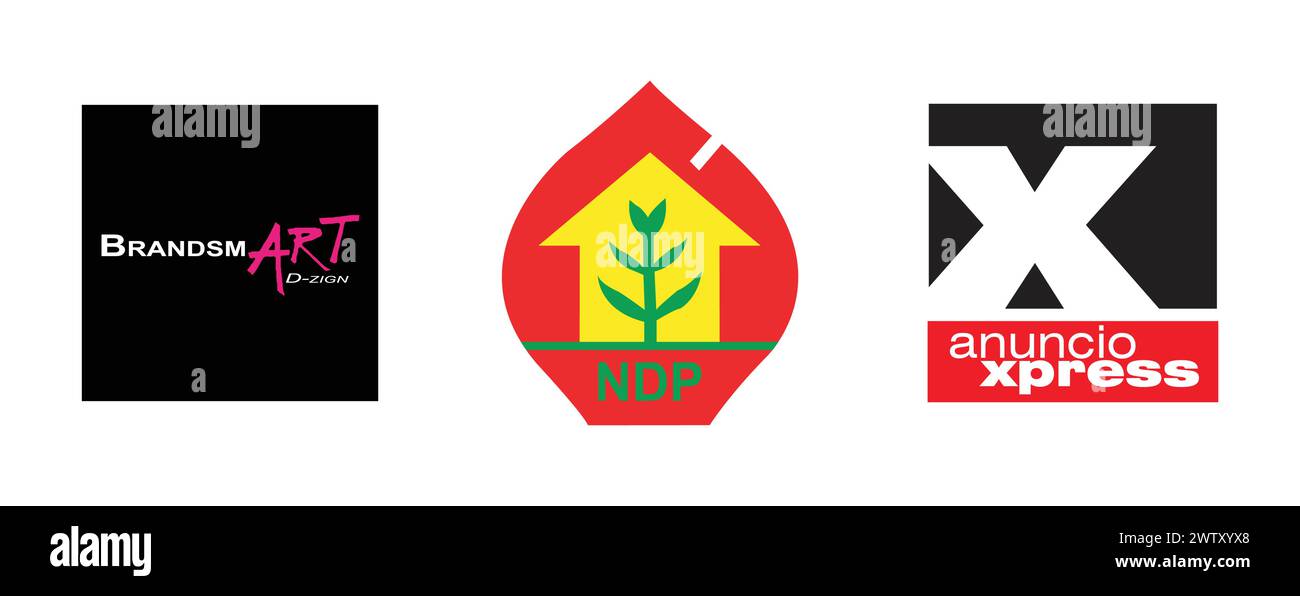 NDP , Brandsmart D-zign, Anuncio Xpress.Arts and design editorial logo collection. Stock Vector