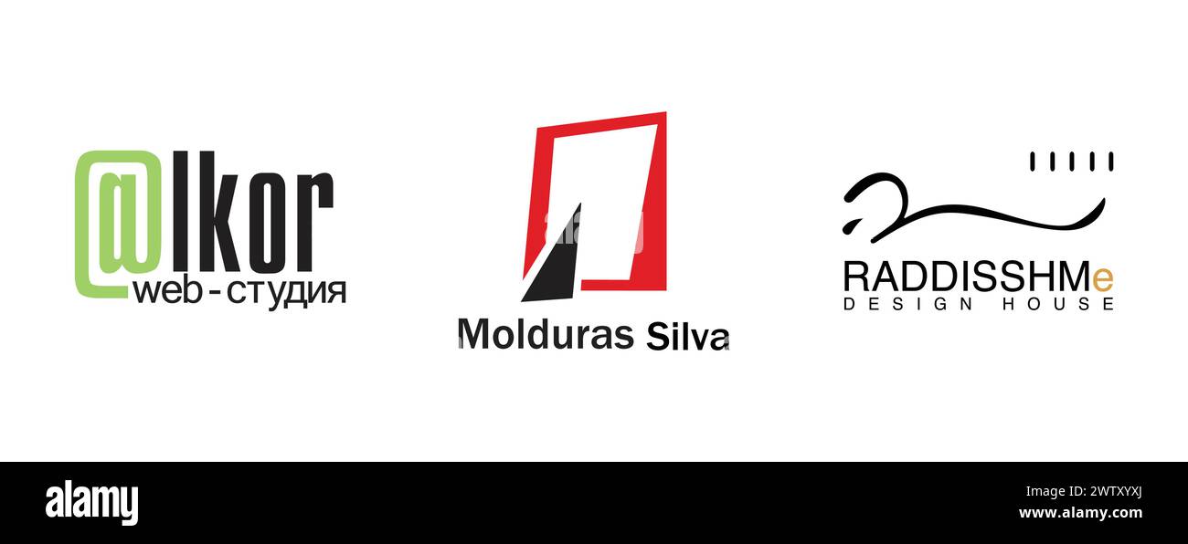 RADDISSHMe, Molduras Silva, Alkor Web Studio.Arts and design editorial logo collection. Stock Vector