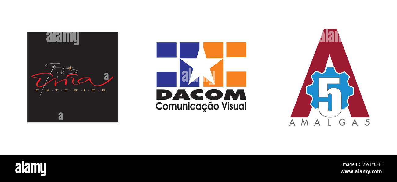 DaCom Com. Visual, Amalga5 , Erika Enterior.Arts and design editorial logo collection. Stock Vector