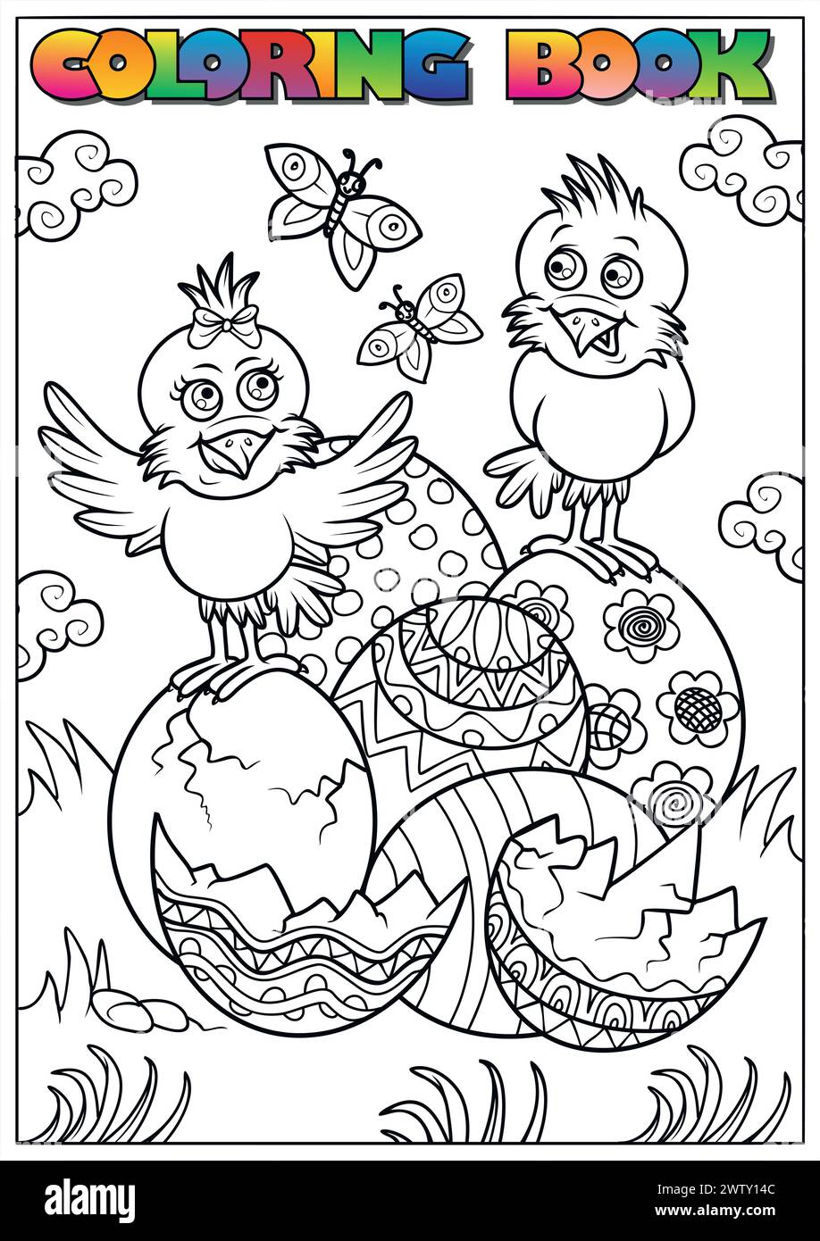 Easter coloring book for children - chicks hatching from an egg Stock Vector