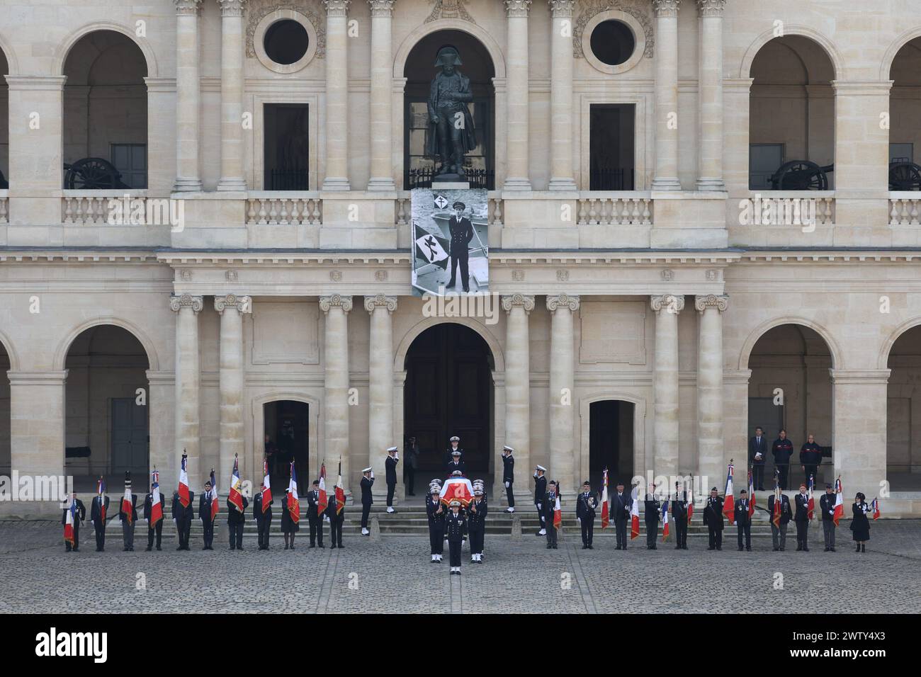 Paris, France. 20th Mar, 2024. 'national tribute' ceremony to late French politician and admiral, Philippe de Gaulle, the son of Charles de Gaulle, at the Hotel des Invalides in Paris, France, 20 March 2024. Admiral Philippe de Gaulle, the eldest child of General Charle- de-Gaulle, the first president of the French Fifth Republic Credit: MAXPPP/Alamy Live News Stock Photo