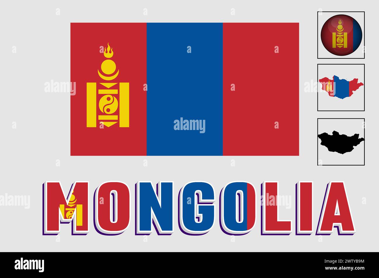 Mongolia flag and map in a vector graphic Stock Vector