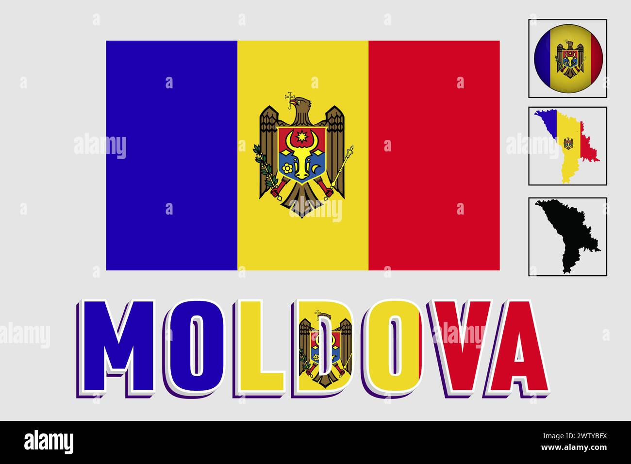 Moldova flag and map in a vector graphic Stock Vector
