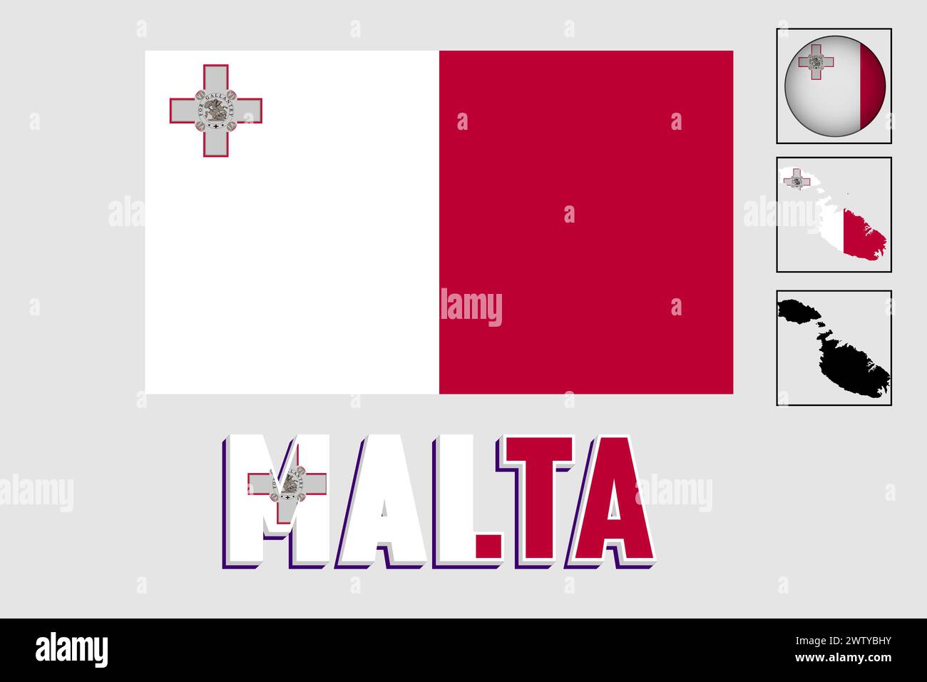 Malta flag and map in a vector graphic Stock Vector
