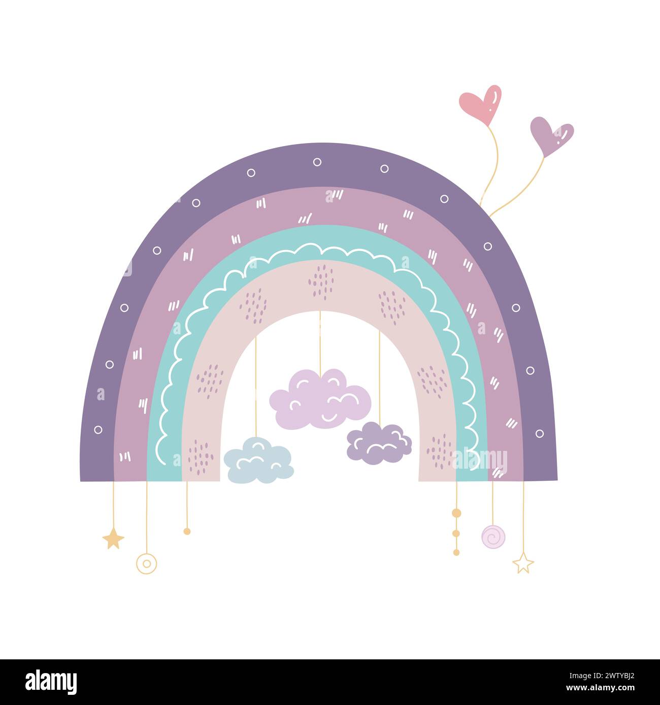 Hand drawn trendy rainbow with decorations. Scandinavian rainbow. Cute ...