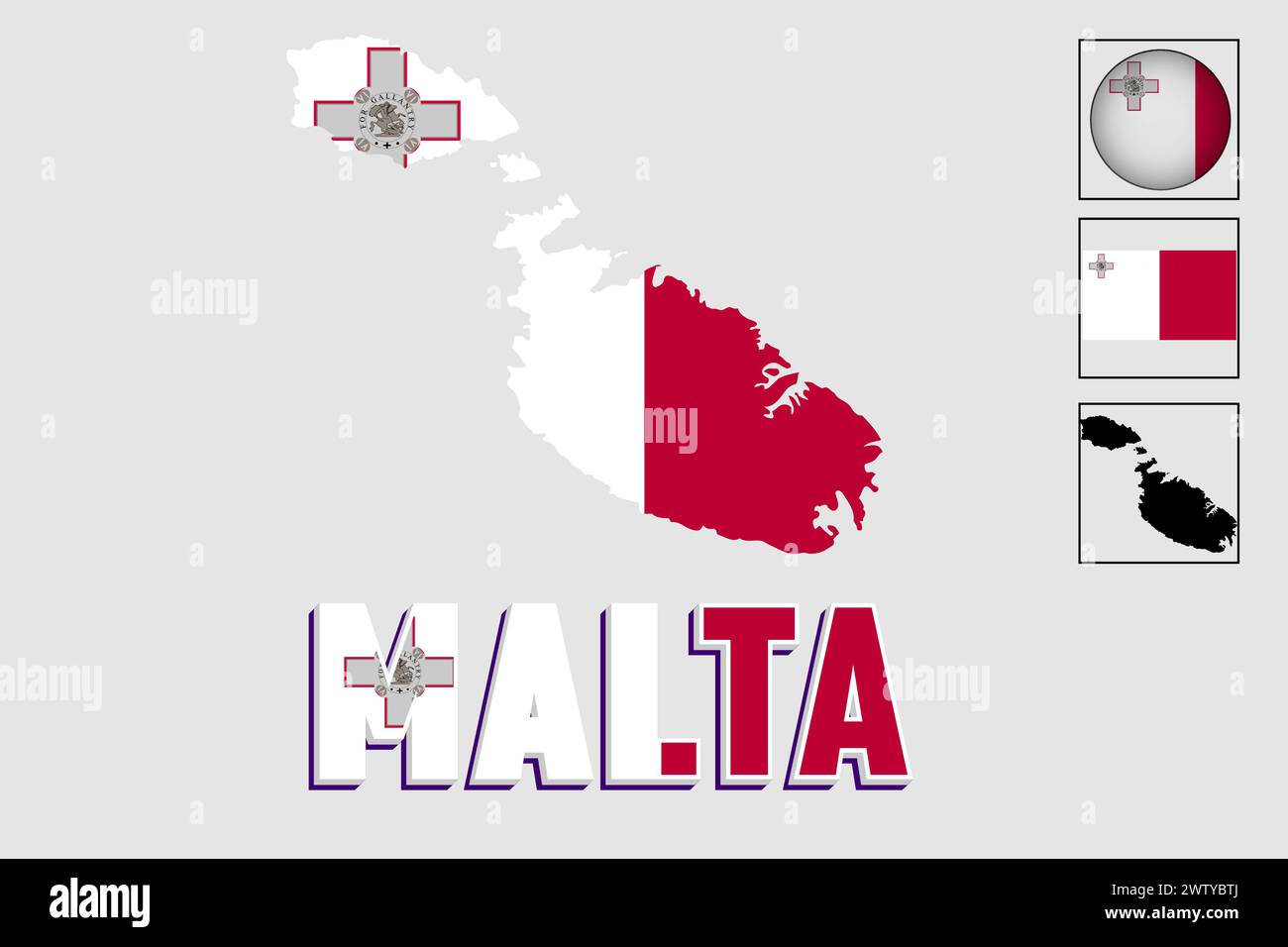 Malta flag and map in a vector graphic Stock Vector