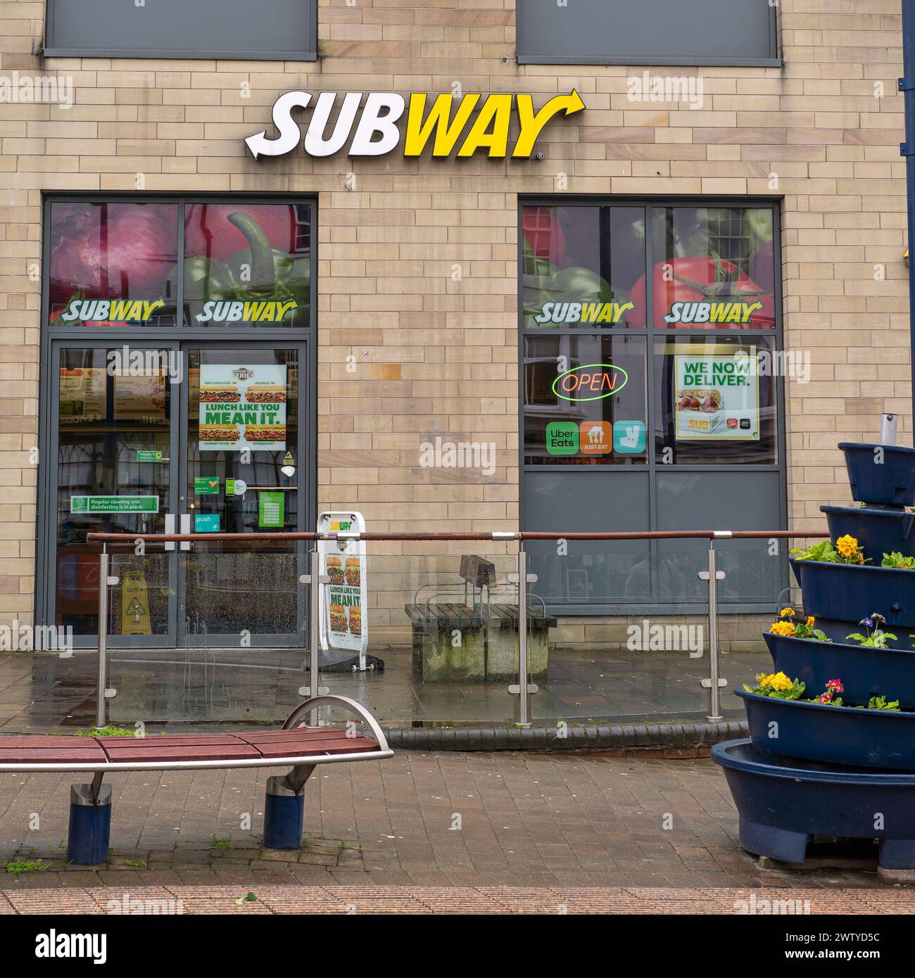 Subway sandwich shop entrance, UK. Stock Photo
