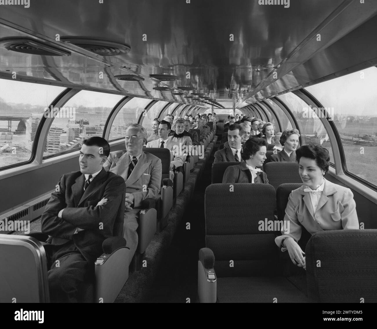 An exciting top-deck view of some of America's favorite scenery is provided by Santa Fe Railway's new full-length Budd-built dome rail cars Stock Photo