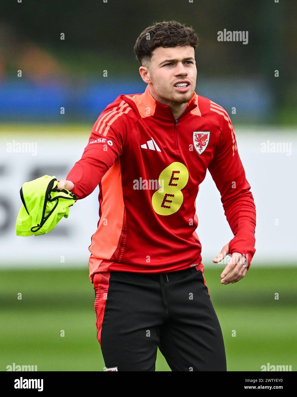 Neco Williams of Wales during the Wales open training session at Vale Resort Training complex, Hensol, United Kingdom, 20th March 2024  (Photo by Craig Thomas/News Images) Stock Photo