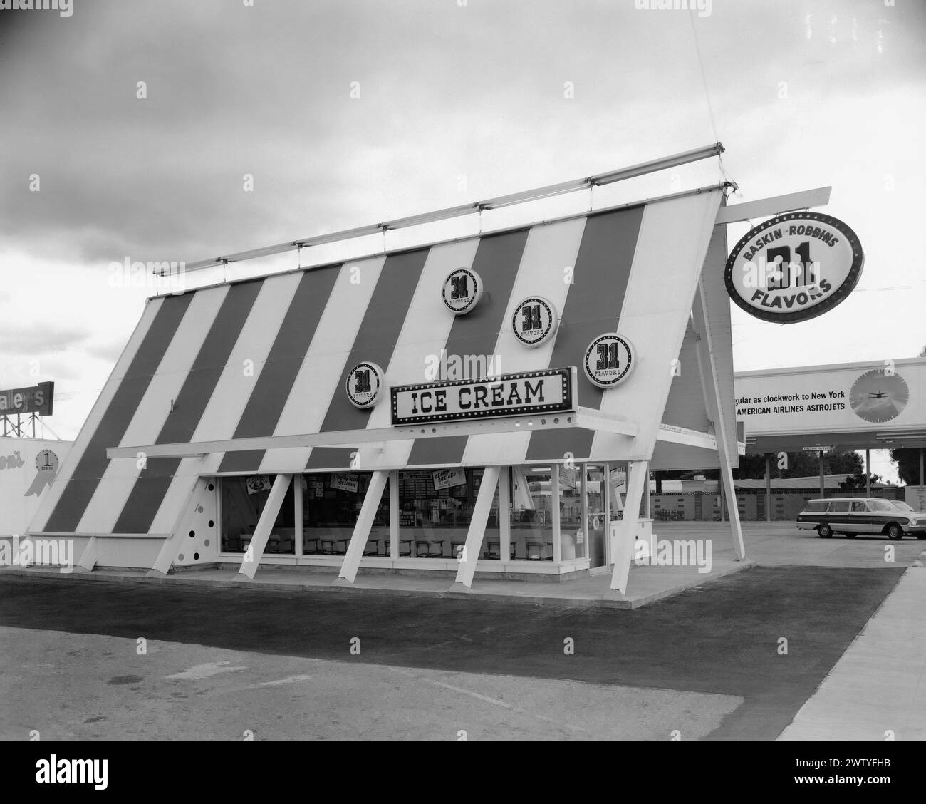Exterior of a vintage Aframe designed BaskinRobbins 31 flavors ice