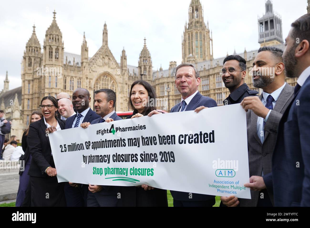 Campaigners from community pharmacy sector take part in a protest to demand urgent action to address the funding crisis that is causing local pharmacy closures across the UK. Picture date: Wednesday March 20, 2024. Stock Photo