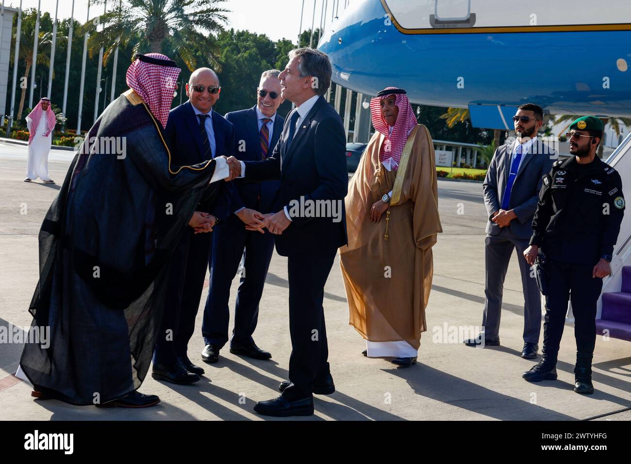 U.S. Secretary of State Antony Blinken walks arrives in Jeddah, Saudi ...