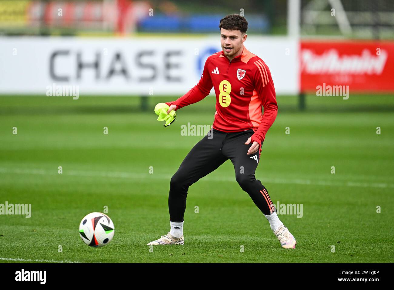 Neco Williams of Wales during the Wales open training session at Vale Resort Training complex, Hensol, United Kingdom. 20th Mar, 2024. (Photo by Craig Thomas/News Images) in, on 3/20/2024. (Photo by Craig Thomas/News Images/Sipa USA) Credit: Sipa USA/Alamy Live News Stock Photo