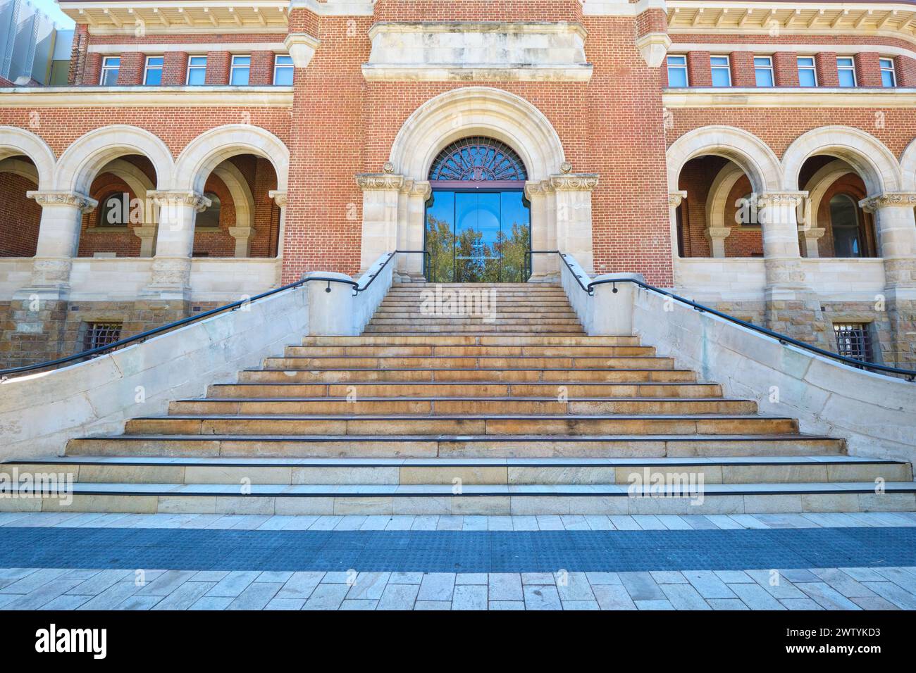 Steps to the historical Jubilee Building, part of the Western Australian Museum, Boola Bardip, Perth Cultural Centre, Northbridge, Western Australia. Stock Photo