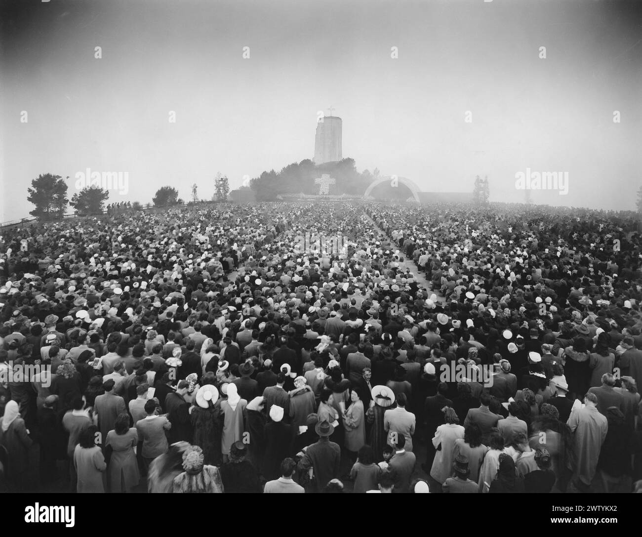 Crowds of people celebrating the Easter sunrise service at the