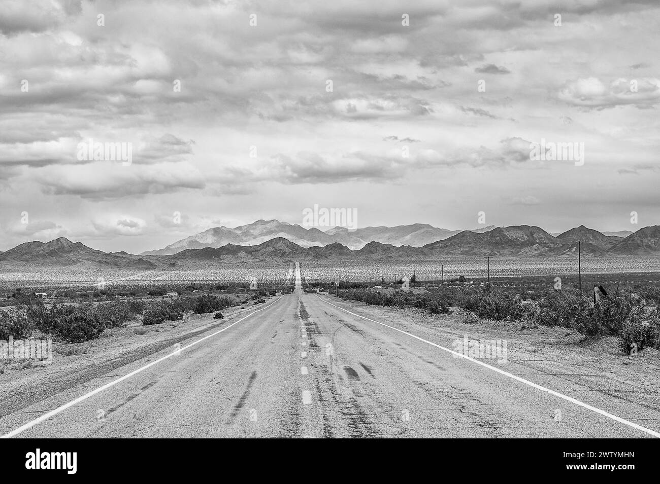 Historic US Route 66 in Mojave Desert, California Stock Photo