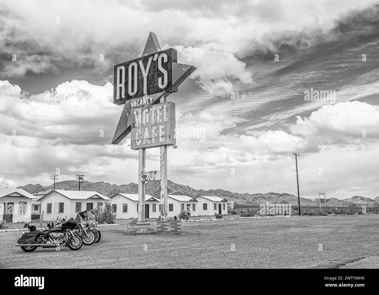 Iconic Roy's Motel & Café in Amboy on Route 66 in the Mojave desert, California Stock Photo