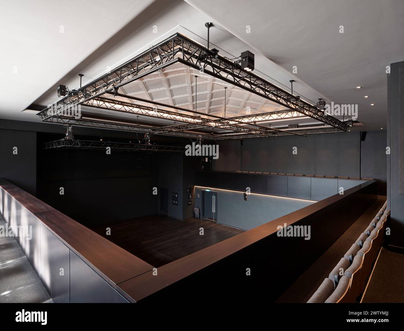 Elevated view across Studio Theatre with coffered ceiling. Brighton Dome Corn Exchange and Studio Theatre, Brighton, United Kingdom. Architect: Feilde Stock Photo