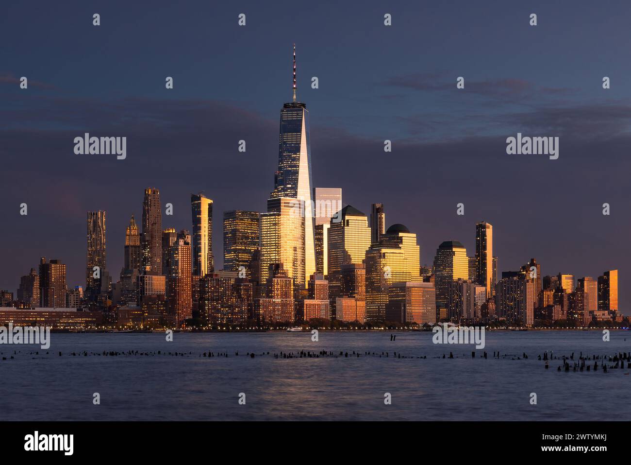 New York City skyline with World Trade Center skyscrapers. Financial ...
