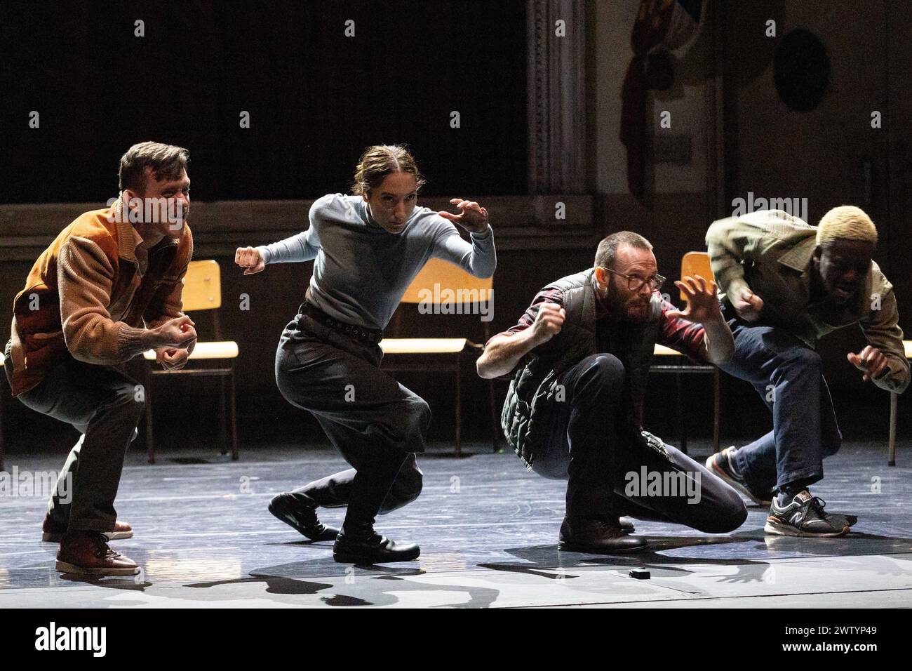London, UK. March 20th, 2024. A scene from Kidd Pivot’s Assembly Hall by Crystal Pite and Jonathon Young performed at Sadler’s Wells Theatre in London. Photo credit: Katie Collins/EMPICS/Alamy Live News Stock Photo