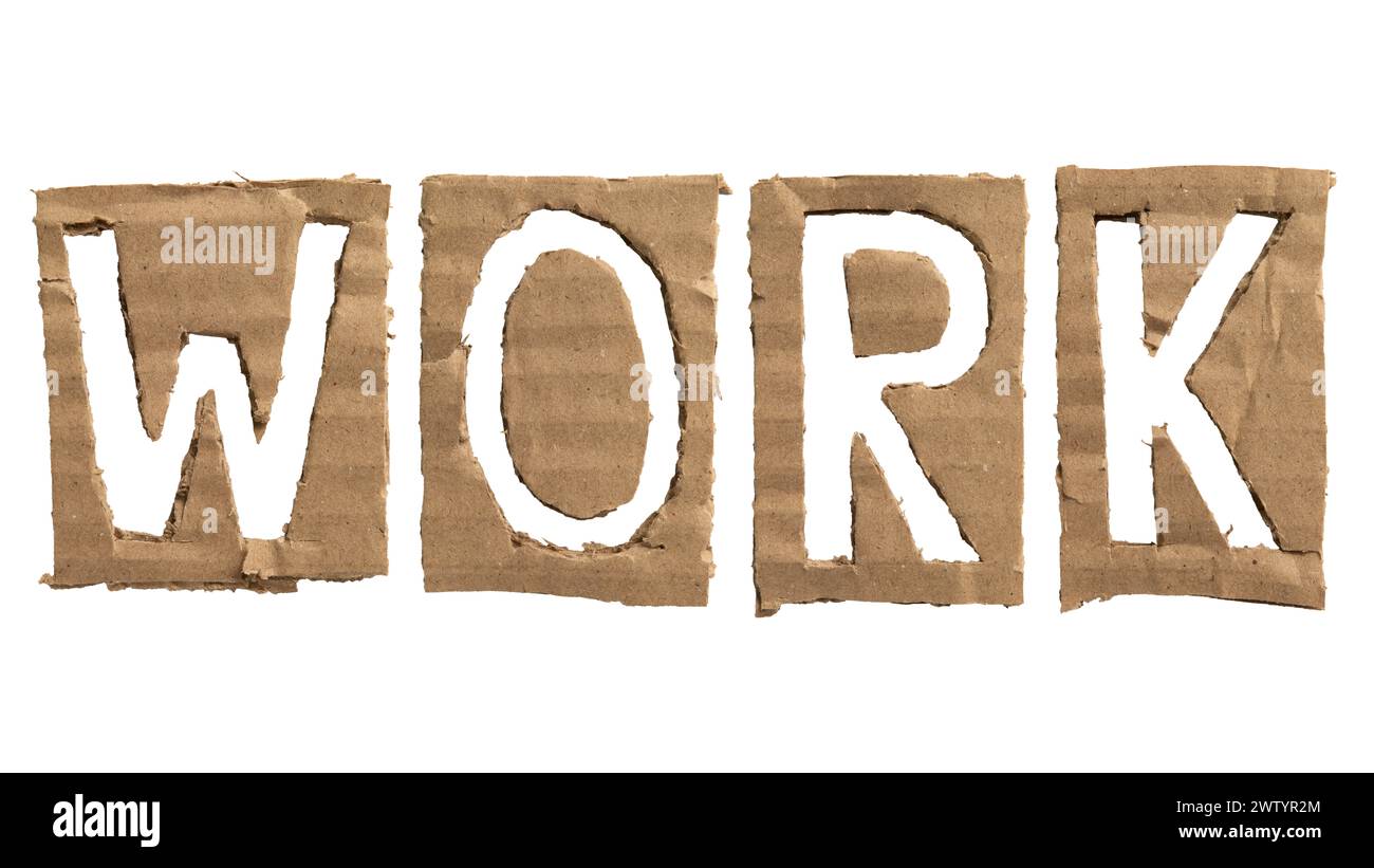 A word 'WORK' crafted from a cardboard on white background with clipping path Stock Photo