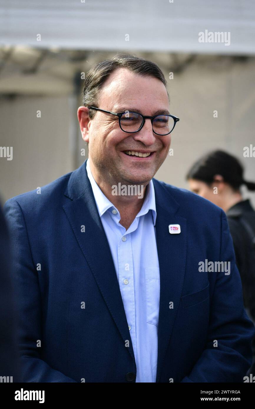 Paris, France. 20th Mar, 2024. Director of Transilien SNCF Alain Ribat ...
