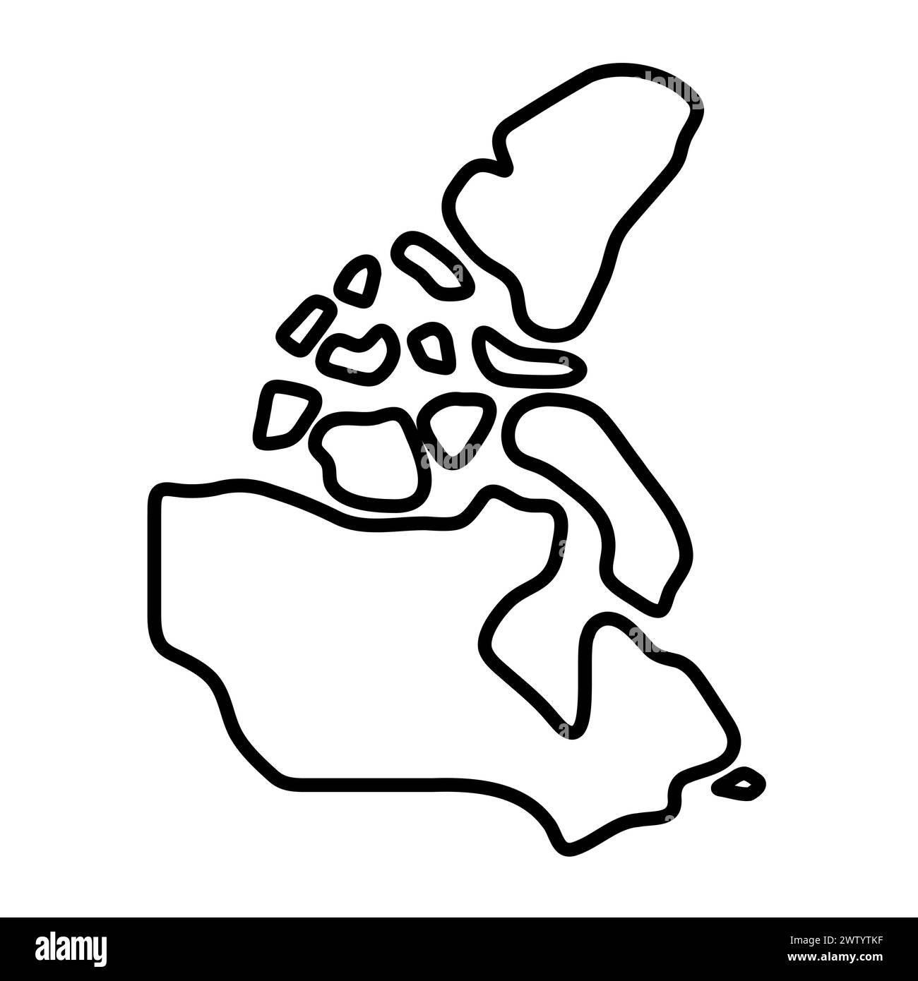 Canada country simplified map. Thick black outline contour. Simple