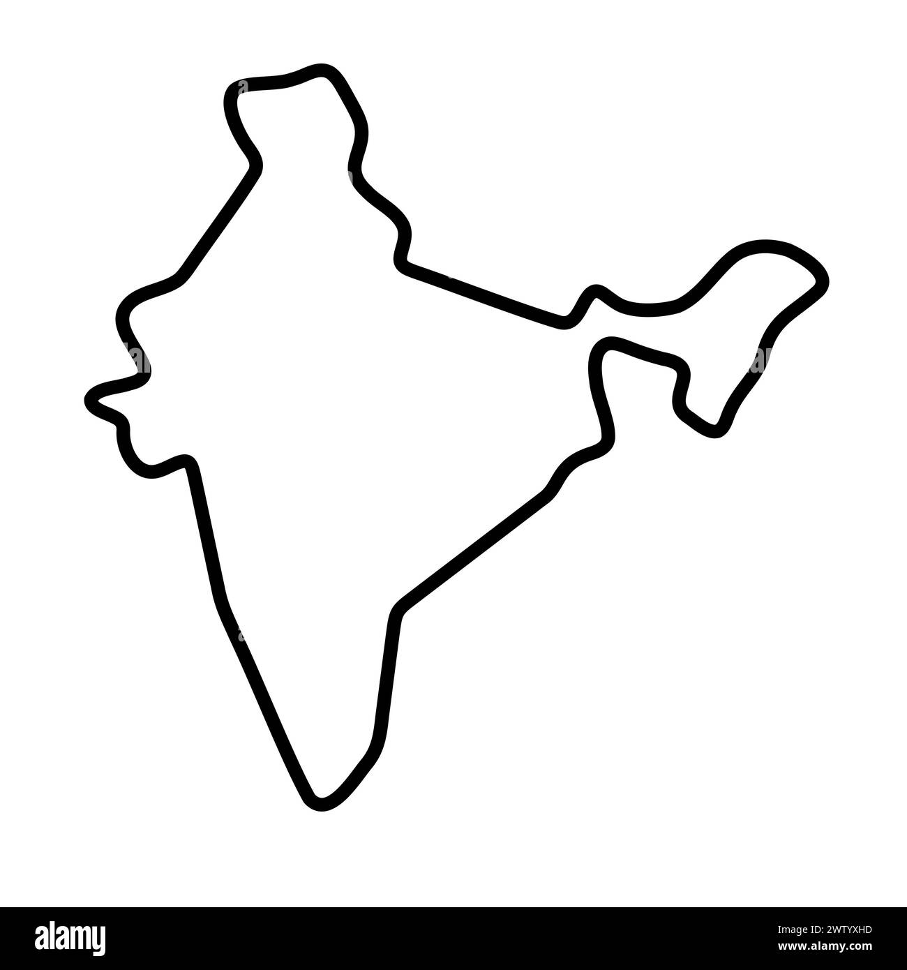 India country simplified map. Thick black outline contour. Simple vector icon Stock Vector