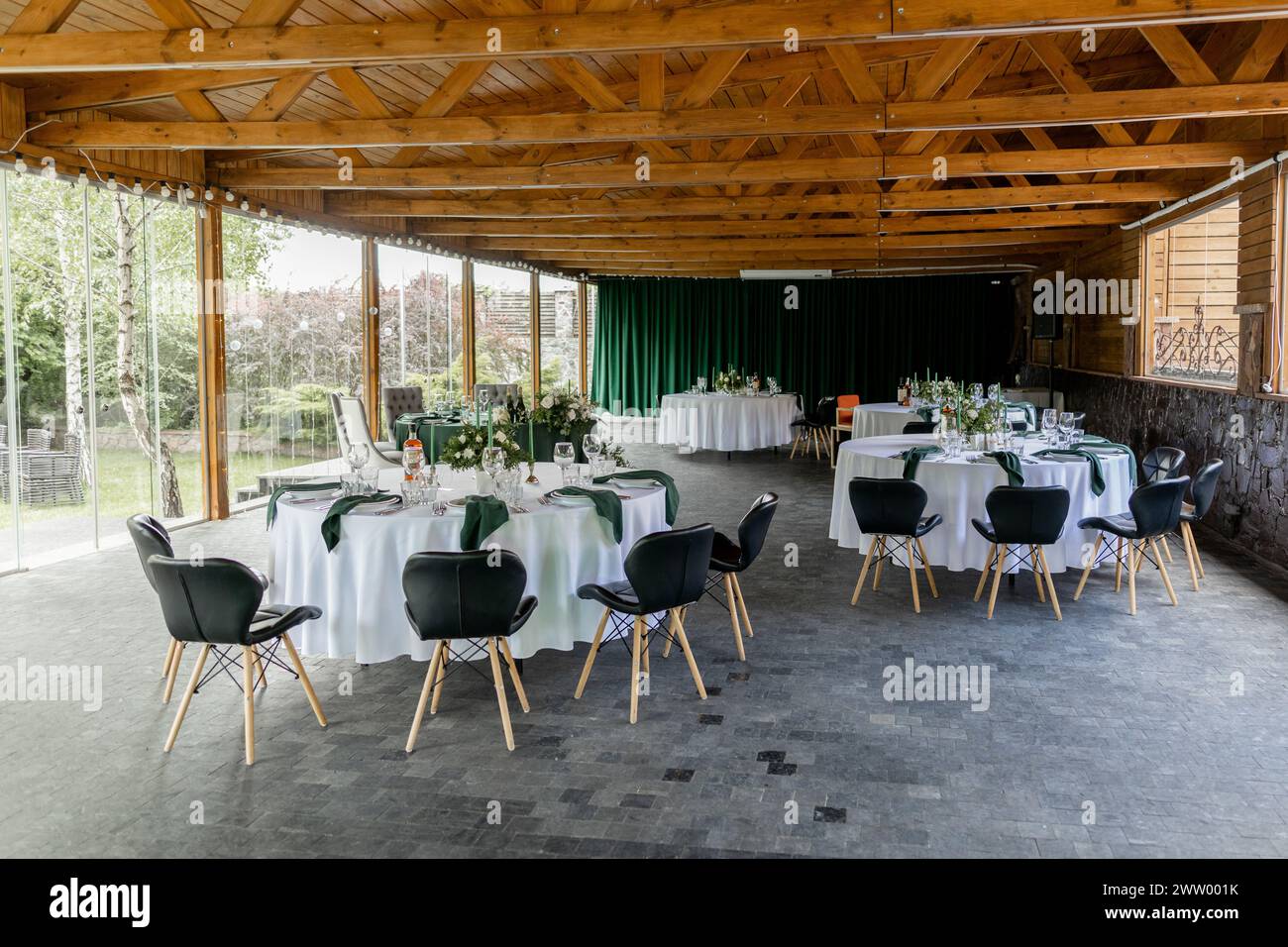 a wedding table with food in a restaurant Stock Photo