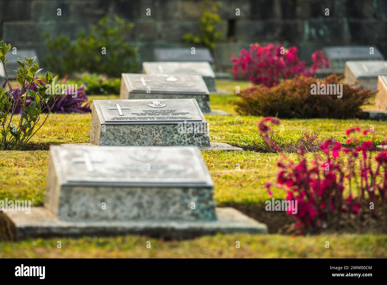 The Commonwealth War Cemetery in Kohima, Nagaland, North East India where casualties of the Battle of Kohima are buried Stock Photo