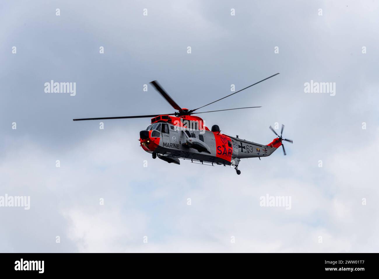 Kiel, 20.03.2024, Marinehubschrauber Sea King Mk41 besuchen Kiel und verabschieden sich auf dem MfG 5 Gelände zum 50. Jahrestag bevor sie mit 4 weiteren Sea King als Militärhilfe in die Ukraine gebracht werden. *** Kiel, 20 03 2024, Marine helicopters Sea King Mk41 visit Kiel and say goodbye at the MfG 5 site for the 50th anniversary before they are taken to Ukraine with 4 other Sea King as military aid Stock Photo