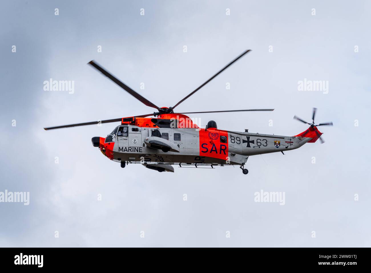 Kiel, 20.03.2024, Marinehubschrauber Sea King Mk41 besuchen Kiel und verabschieden sich auf dem MfG 5 Gelände zum 50. Jahrestag bevor sie mit 4 weiteren Sea King als Militärhilfe in die Ukraine gebracht werden. *** Kiel, 20 03 2024, Marine helicopters Sea King Mk41 visit Kiel and say goodbye at the MfG 5 site for the 50th anniversary before they are taken to Ukraine with 4 other Sea King as military aid Stock Photo