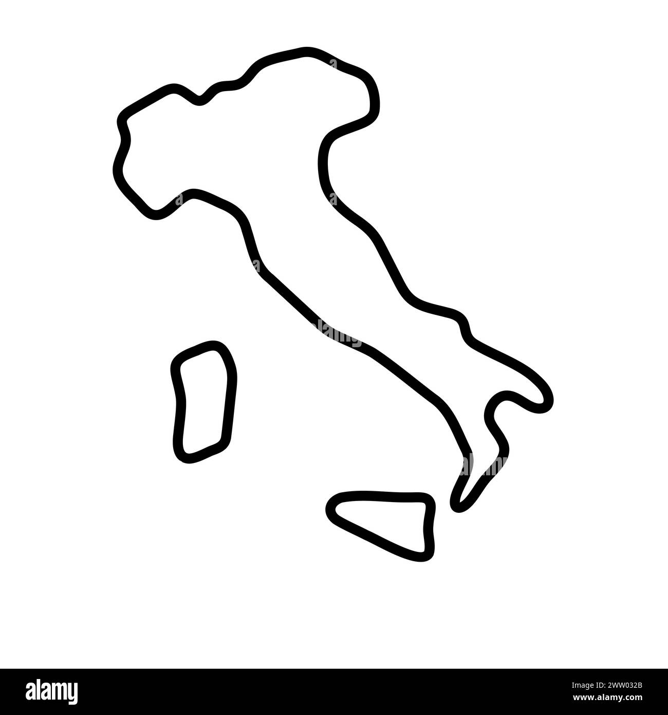 Italy country simplified map. Thick black outline contour. Simple vector icon Stock Vector