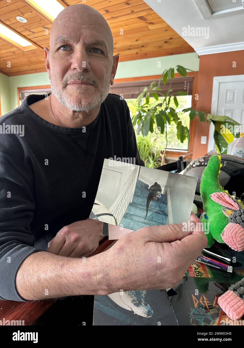 Tony Cavallaro shows photos of his alligator, Albert, on March 19, 2024