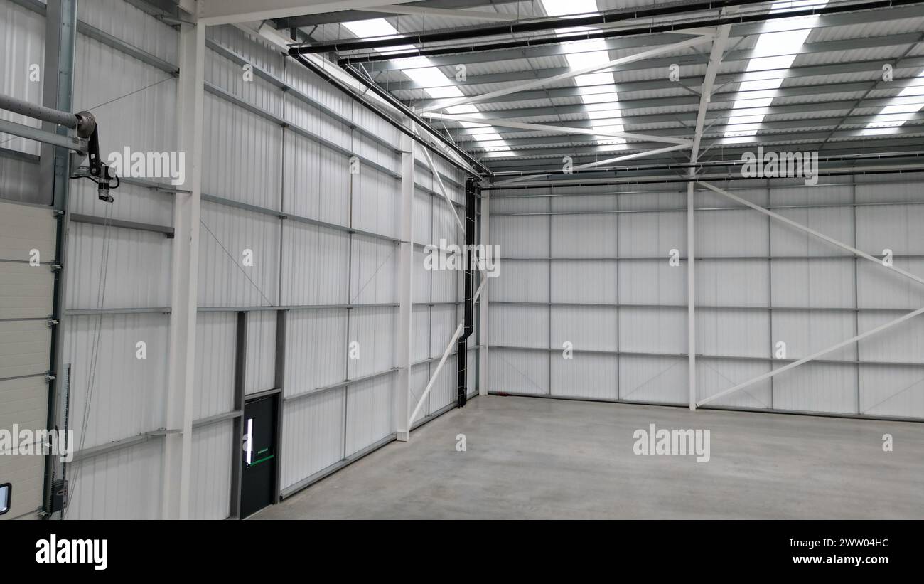 Interior of New Industrial warehouse unit Stock Photo
