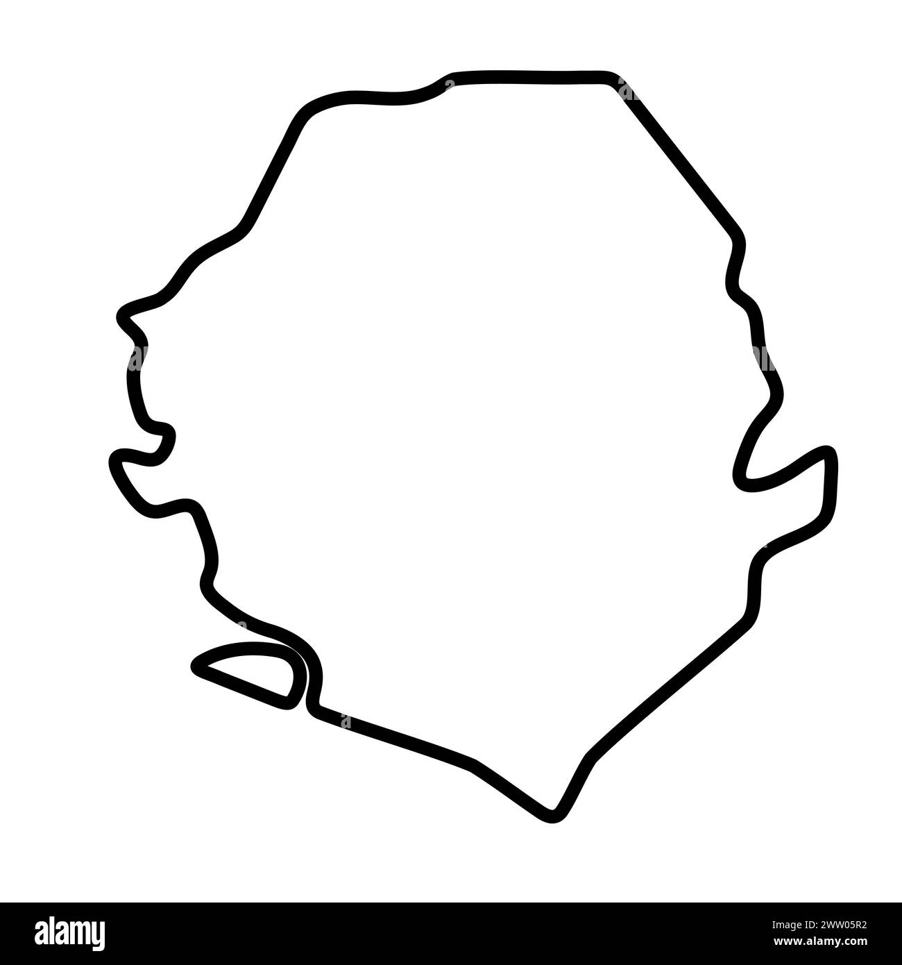 Sierra Leone country simplified map. Thick black outline contour ...