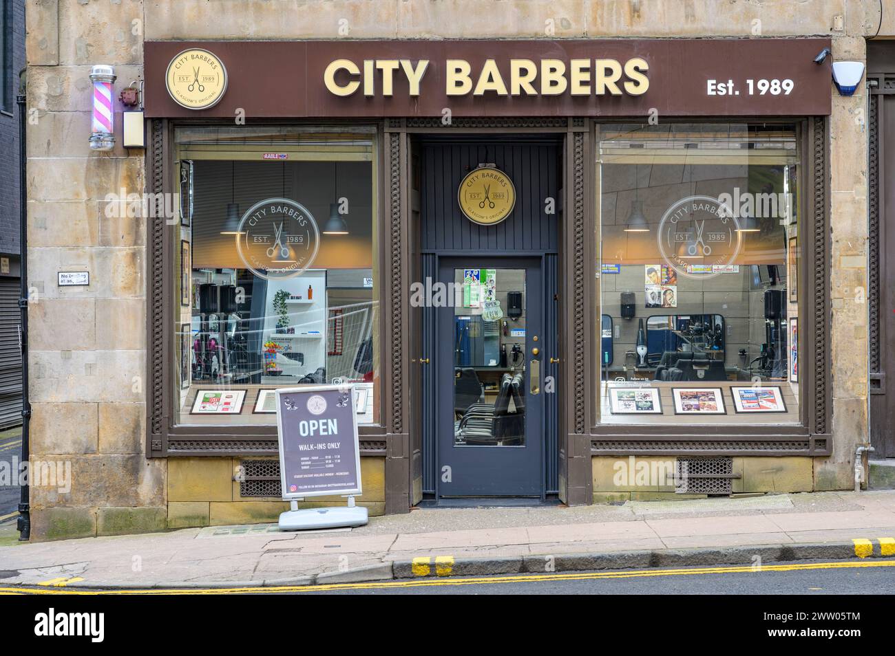 City Barbers shop, Glasgow, Scotland, UK Stock Photo