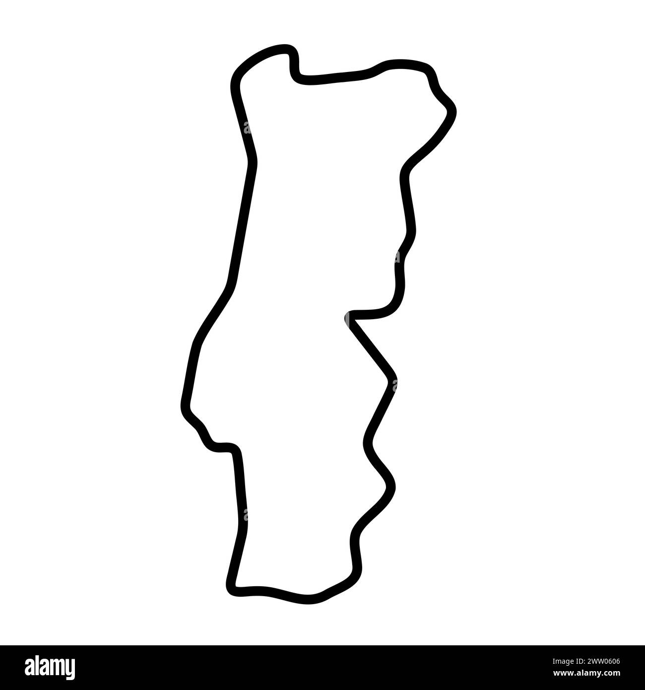 Portugal country simplified map. Thick black outline contour. Simple