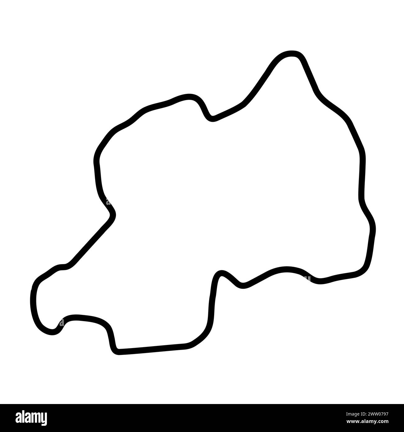 Rwanda country simplified map. Thick black outline contour. Simple ...
