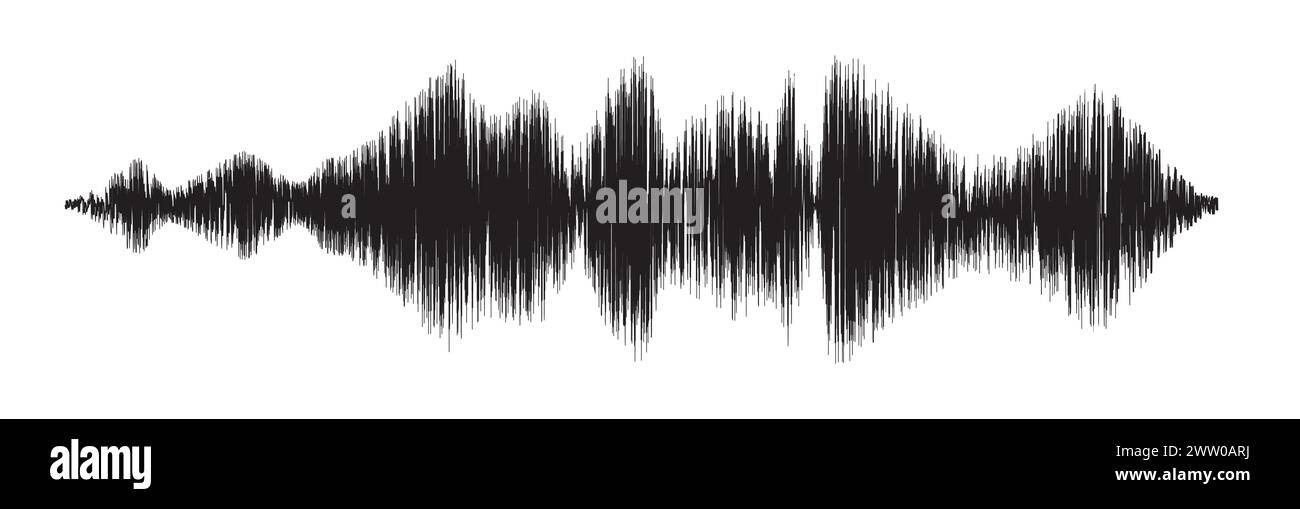 Real sound wave pattern. Audio waveform for radio, podcast, music record, video, social media. Black on transparent background. Stock Vector