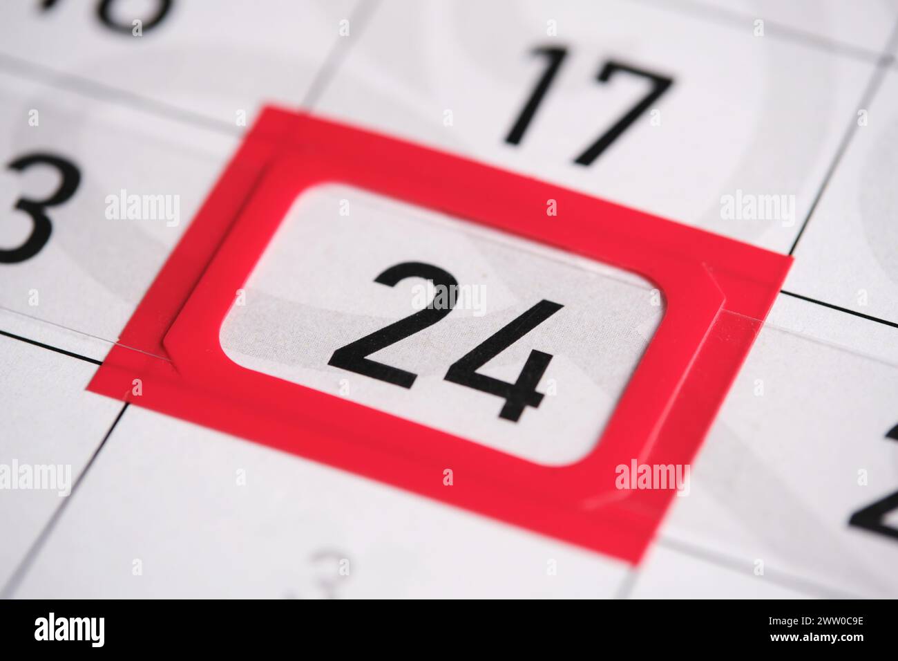 Calendar date. The 24th number the calendar is highlighted in a red