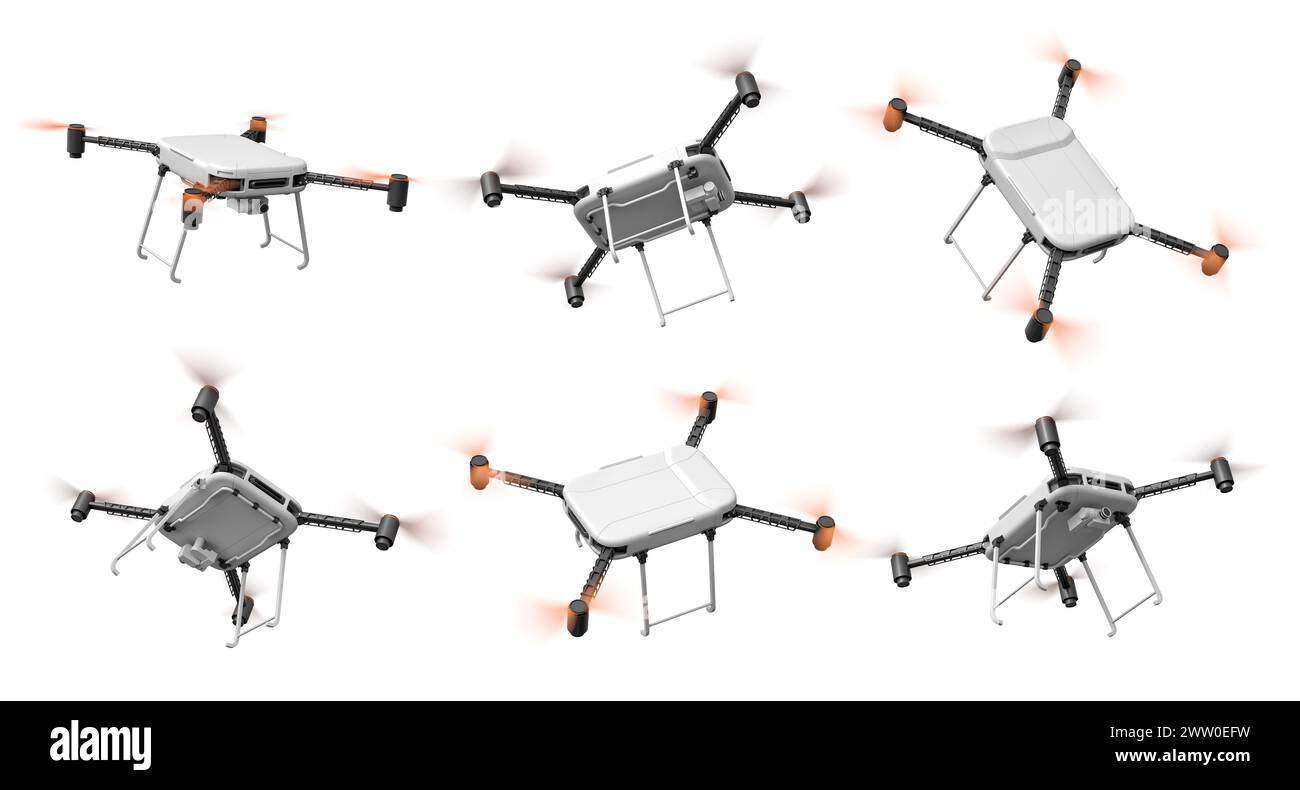 3d rendering of six drones isolated on white background Stock Photo - Alamy