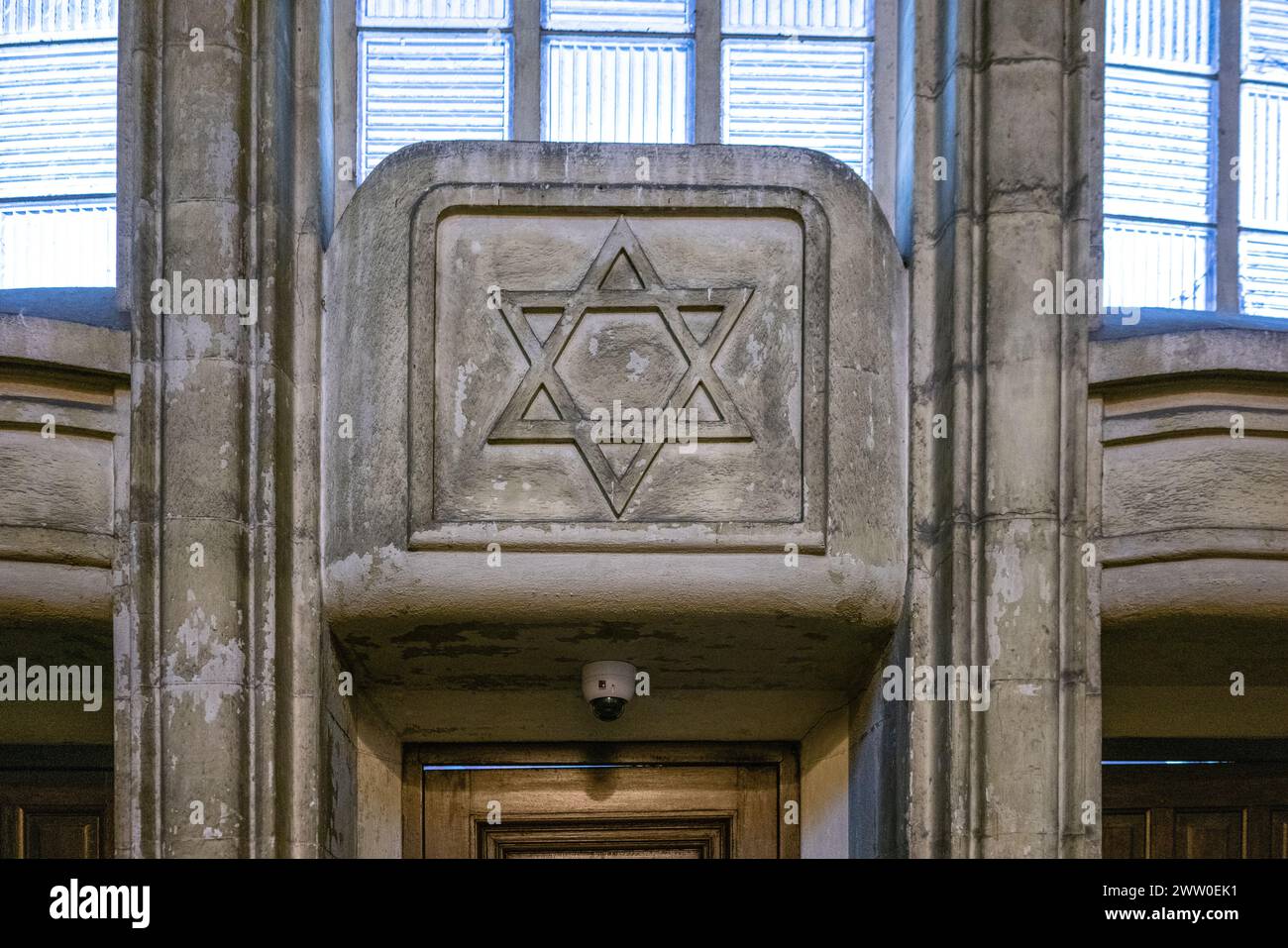 A Star of David emblem above a doorway in the historic Jewish quarter ...