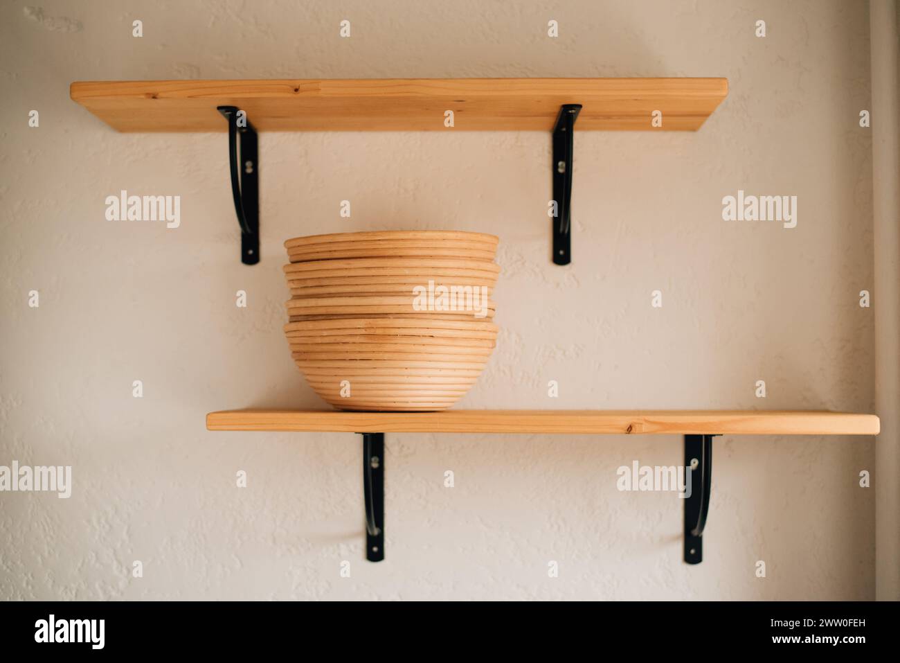 proofing baskets for bread on a shelf. High quality photo Stock Photo