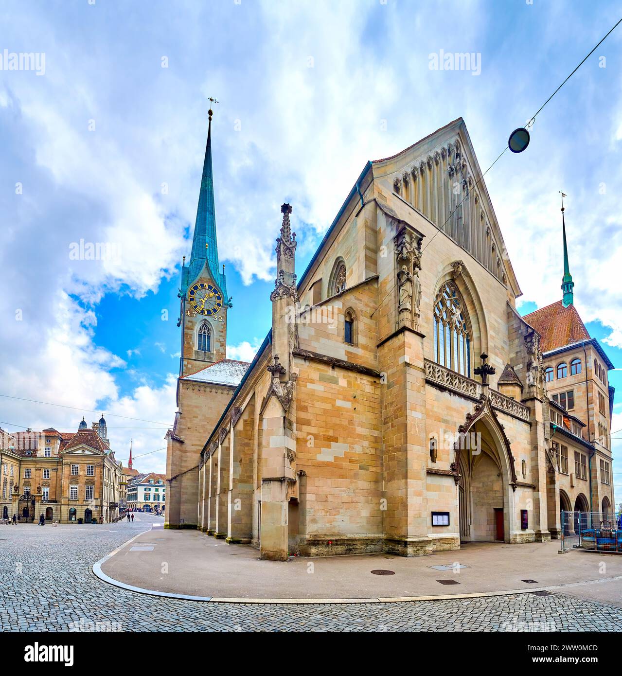 Stunning Fraumunster church on Munsterhof square in Altstadt in Zurich, Switzerland Stock Photo