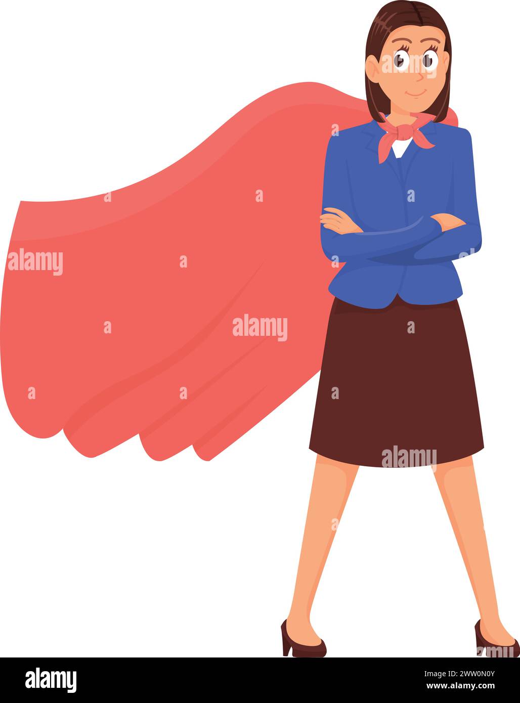 Corporate worker superhero. Cartoon woman in red cape Stock Vector